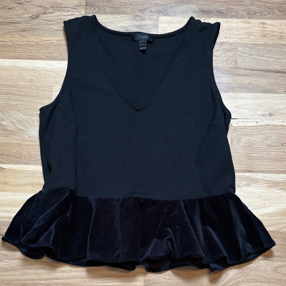J. Crew Sleeveless Black Velvet Peplum Blouse Women’s S